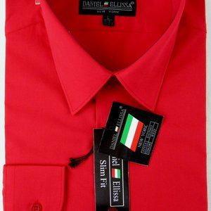 NWT Daniel Ellissa Men's Red Dress Shirt, Large, 16-16.5, SLIM FIT